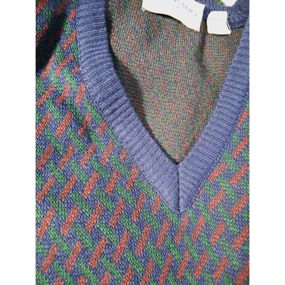 Vintage Wool Mix Murano Grandpa Sweater Mens Large Navy Blue Green Maroon V Neck - Picture 4 of 12